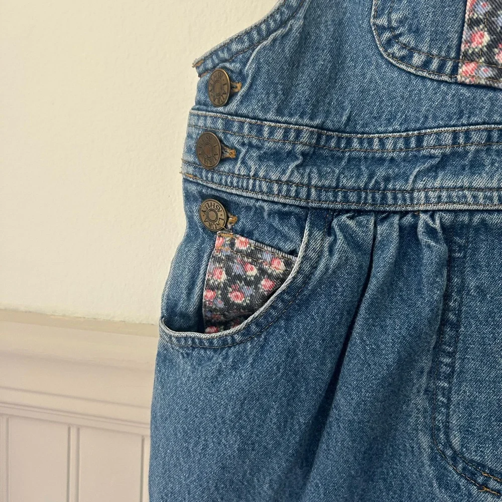 Vintage Laura Ashley Mother & Child Girl 4T Floral Lined Denim Overalls - Picture 5 of 6